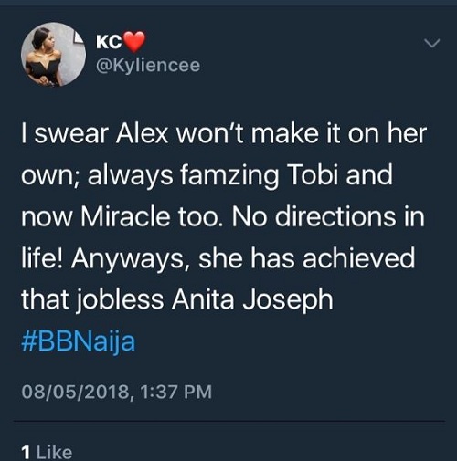 #BBNaija: You Need To See the Ugly Things Being Said About Alex On Twitter [Photos]