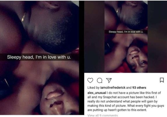 #BBNaija: Shocking Photo Of Alex And Man In Bed, Star Claims Account Was Hacked