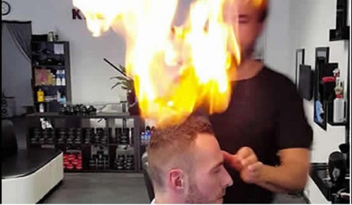 Meet Demirel, The Strange Barber Who Uses Fire To Cut His Clients’ Hair [Photos]