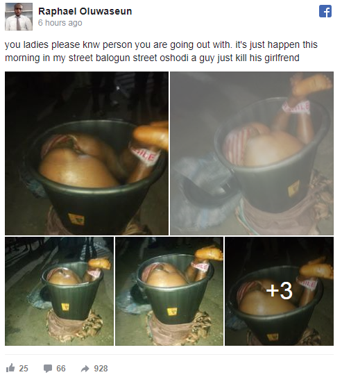 Desperate Nigerian Guy Kills His Girlfriend for Ritual, Stuffs Her Body In A Bucket [Graphic Photos]