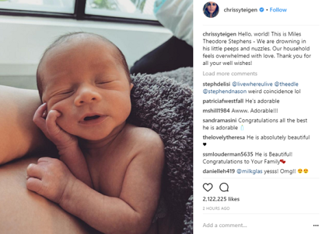 Happy Mum Chrissy Teigen, Shares First Picture Of Son