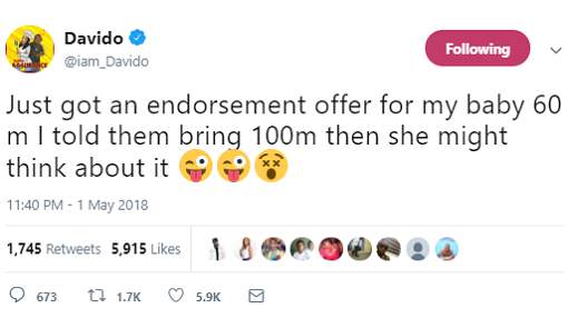 Davido Rejects N60m Endorsement Deal For Chioma, See Why