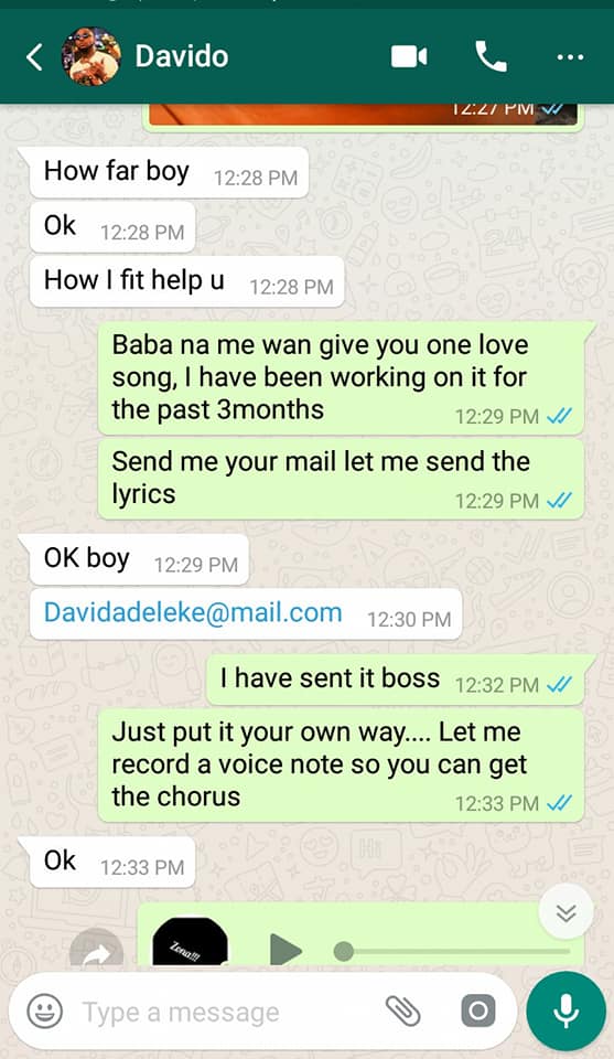 This Young Man Claims He Wrote the Song “Assurance” For Davido, That He Deserves Some Accolades [Screen Shots]