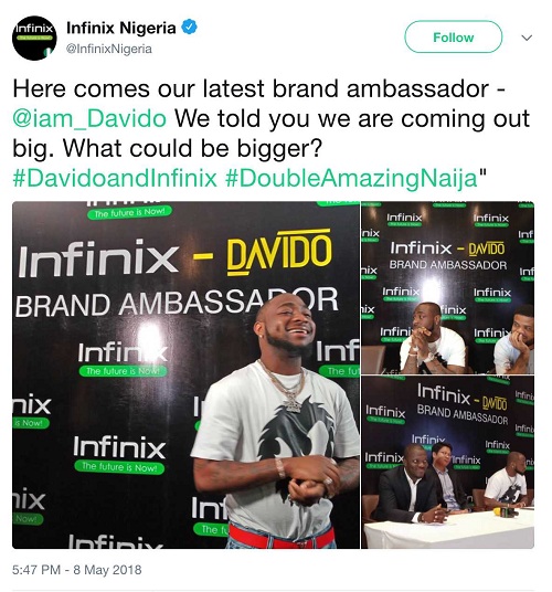 Davido Becomes Brand Ambassador for Infinix Smartphone