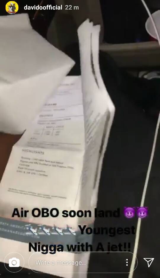 Air OBO!!! Davido Buys Private Jet, See the Confirmation Documents