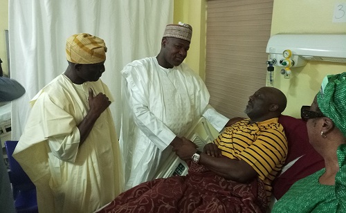 Photos as House of Reps Speaker, Yakubu Dogara, Visits Senator Dino Melaye in National Hospital