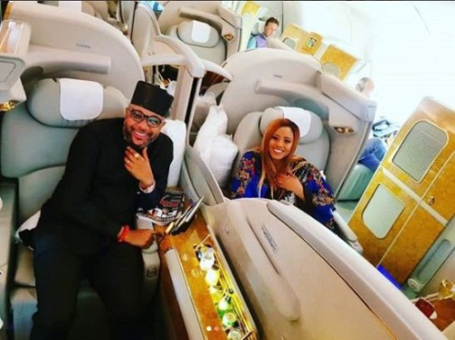 More Loved Up Photos Of Nigerian Millionaire, E-Money Trying To ‘Spoil’ His Wife Inside A Jet