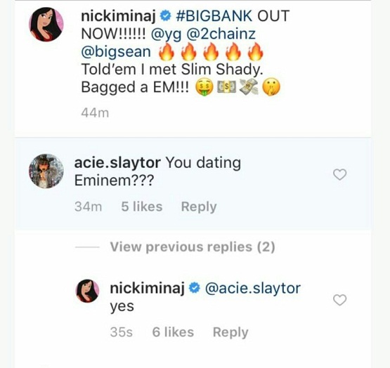 Eminem Reacts after Nicki Minaj Publicly Admit To Dating Him