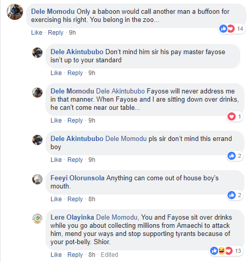 ‘‘I’ll Report You to Davido’’ – Gov. Fayose’s Aide, Lere Olayinka and Dele Momodu Tears Each Other Apart on Facebook