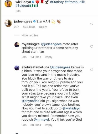 Fans troll Jude Okoye for “Splitting P’square” After Commenting on Wizkid’s Post