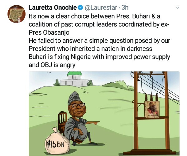 Buhari Is Seriously Fixing Nigeria with Improved Power Supply and Obasanjo Is Angry – Lauretta Onochie