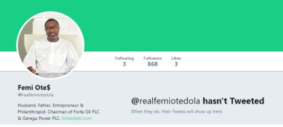 Finally, Billionaire Businessman Femi Otedola Joins Twitter Follows Only His 3 Daughters