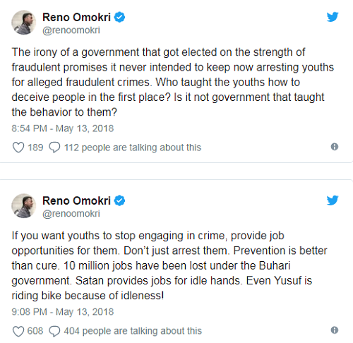 'Satan Provides Jobs For Idle Hands, Even Yusuf Buhari Is Riding Bike Because No Work'– Reno Omokri