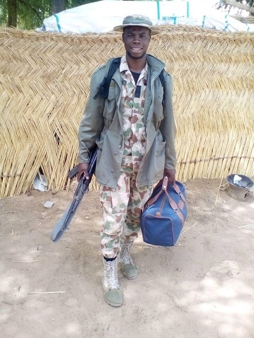 Nigerian Soldier Grateful To God After Serving In Maiduguri For 4 Years And Now Returning Home Alive To His Mother And Wife [Photos]