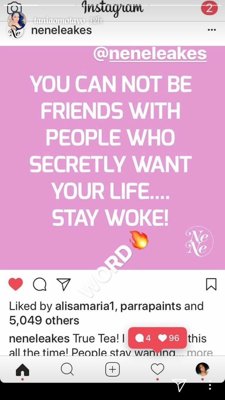 ‘You Can’t Be Friends With People Who Secretly Want Your Life’ – Wizkid’s Ex, Tania Shares As She Unfollows Tiwa Savage On IG