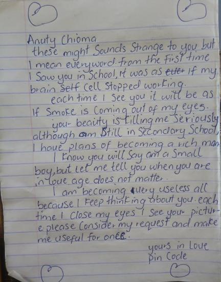 You need to see the love letter a secondary student wrote to his teacher, “Chioma”