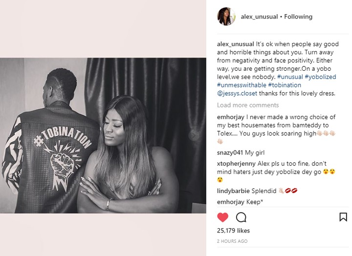 #BBNaija: Finally, Alex Reacts To Those Hating On Her Relationship with Tobi [Photo]