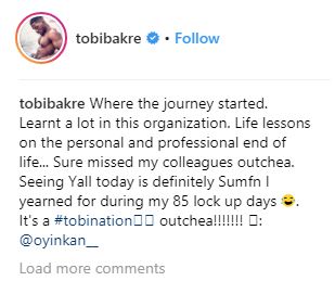 #BBNaija: Photos of Tobi Bakre as He ‘Returns’ To Former Working Place
