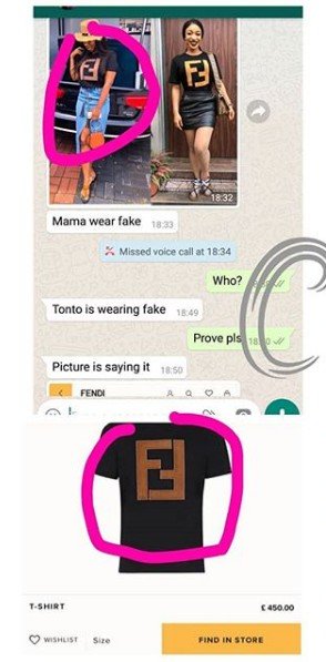 Tonto Dikeh Caught Rocking A Fake Fendi T-Shirt [Photos]