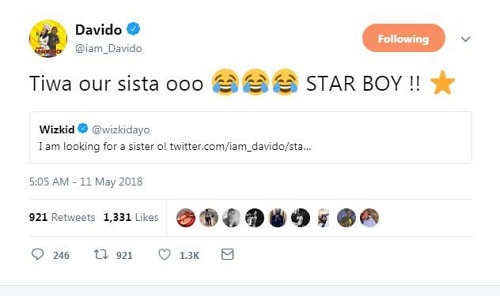 Wizkid Says He Is Looking For A Sister – Davido Reacts, Calls Tiwa Savage