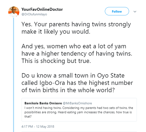 ‘Women Who Eat Lots of Yam Have Higher Tendency of Having Twins’- Nigerian Doctor Reveals