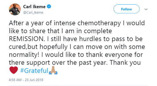 Endless Celebration as Super Eagles’ Goalkeeper Carl Ikeme Finally Beats Blood Cancer