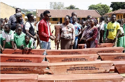 #BBNaija: 2017 BBN Winner, Efe Donates Classroom Desks to Primary Schools in Jos [Photos]