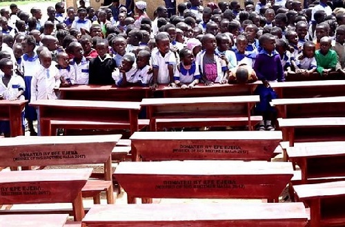 #BBNaija: 2017 BBN Winner, Efe Donates Classroom Desks to Primary Schools in Jos [Photos]