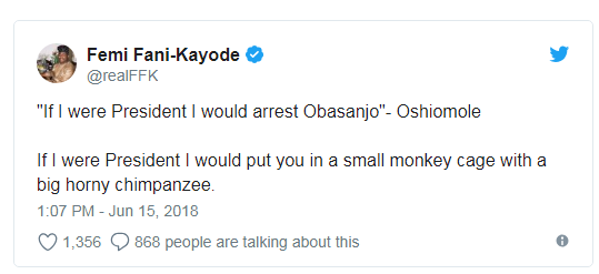 “I Would Put You in Small Monkey Cage with Big Hot Chimpanzee” – FFK slams Oshiomhole