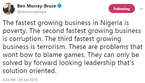 Senator Ben Bruce, Names 3 Growing and lucrative Businesses In Nigeria