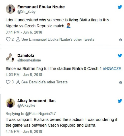 Biafran supporters stormed Super Eagles friendly match against Czech Republic in Austrai with their flags.