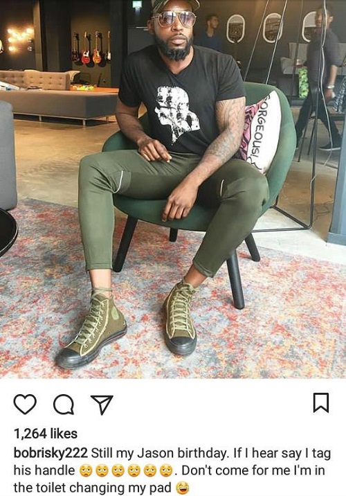 Bobrisky is obviously just here to live his best life and annoy his critics. A few days ago, the popular crossdresser showed off a hint of cleavage in a rather revealing dress. Today, he’s talking about having periods and changing pads. He said this while celebrating a male friend whose birthday it is today. Bob shared a photo of the young man then in the caption he warned haters not to come for him (Bobrisky) because he’s in the toilet changing his pad. He wrote: “Still my Jason birthday. If I hear say I tag his handle ??????. Don’t come for me I’m in the toilet changing my pad ?”
