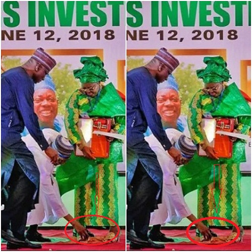 Photos of President Buhari as He bend to Assist Late Gani Fawehinmi’s Wife, With an Item That Fell on the Floor [Photos]