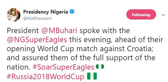 Photo of President Buhari Speaking With The Super Eagles Before Their Opening World Cup Match Against Croatia 