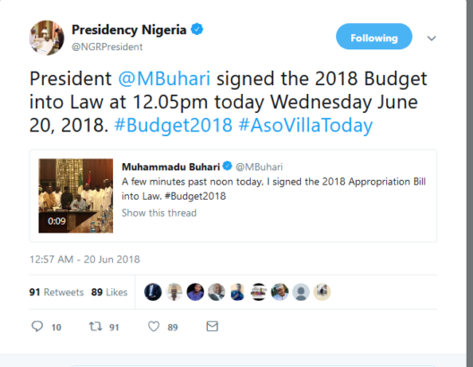 2018 Budget: President Buhari Signs 2018 Budget