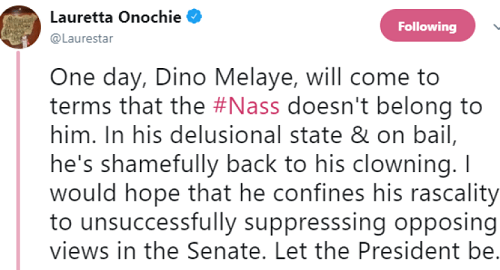 “Dino Melaye Should Have A Proper Mental Evaluation before Being Allowed Back Into The Senate” – Lauretta Onochie