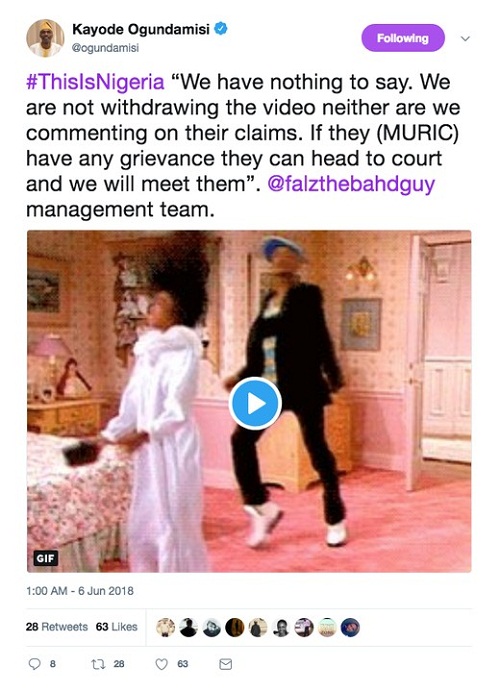 Falz’s Management Replies MURIC On‘This Is Nigeria’ Video”, Ask Them to Meet Them in Court 