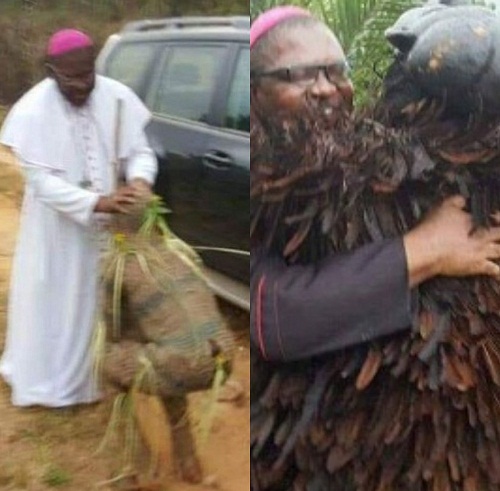Rev. Father Spotted Hugging and Praying For Masquerades [Photos]