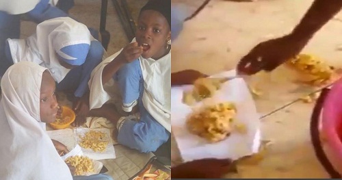 FG’s School Feeding Programme: Photos of Pupils Served Food in Sheets of Paper Leaks Online