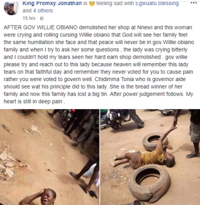 Heartbroken Lady Gets Drunk after Her Shop Was Demolished By Anambra State Government