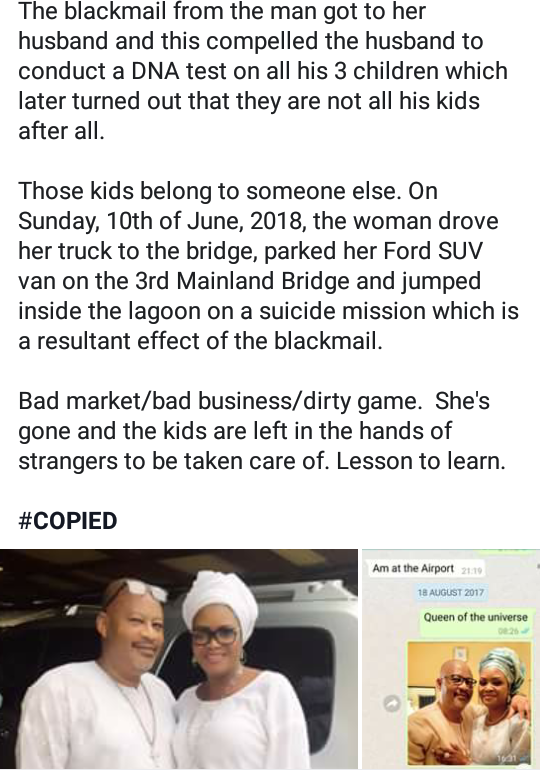 “Am Alive and Healthy” – Woman Alleged To Have Jumped Into Lagos Lagoon Speaks From Unknown Location