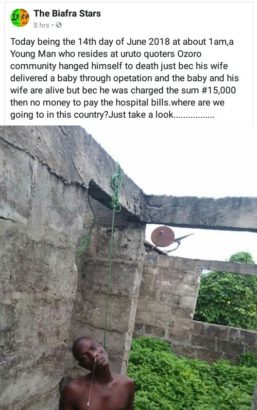 Because Of N15k Hospital Delivery Bill, Man Commits Suicide in Delta State [Graphic Photos]