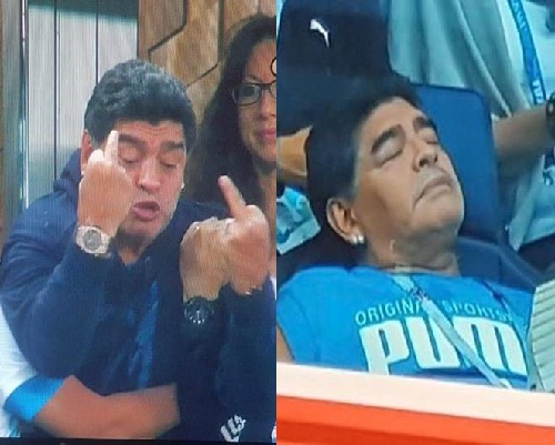Maradona Bags Severe Punishment from FIFA for Raising Middle Fingers to the Entire Nigerians Fans