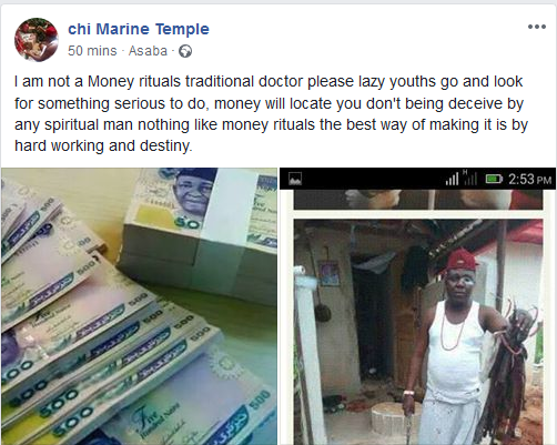 ‘Go And Work Hard’ – Native Doctor, Chi Marine, Tells Lazy Youths Disturbing Him For Money Rituals