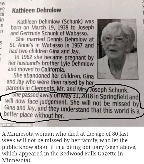 Family Writes End Time Obituary for Mom Who Abandoned Her Kids