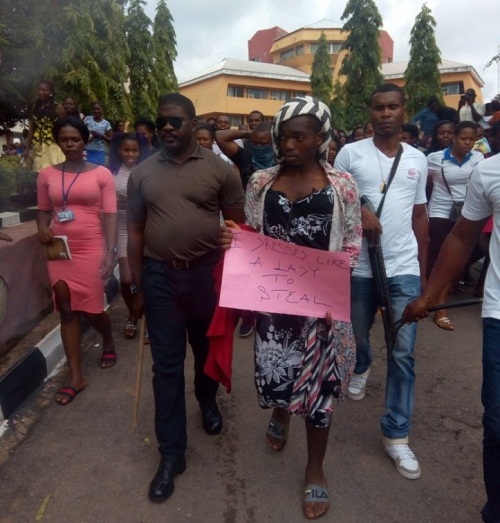 Oko Polytechnic Parades Male Student Who Disguised As A Female to Rob In Female Hostel [Photos]