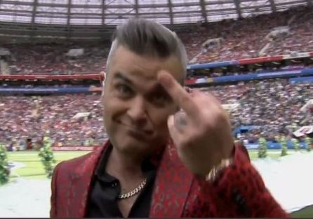 English Singer, Robbie Williams Gave the World A Middle Finger during the Opening Ceremony Of World Cup In Russia [Photos]