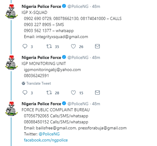 #EndSARS: Police Force Release Official Telephone Numbers For Victims to Lodge Complaints