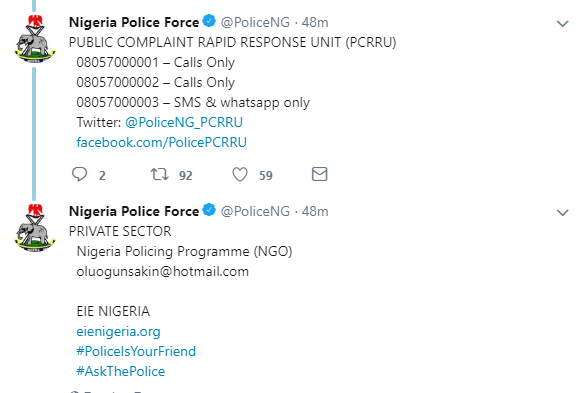#EndSARS: Police Force Release Official Telephone Numbers For Victims to Lodge Complaints
