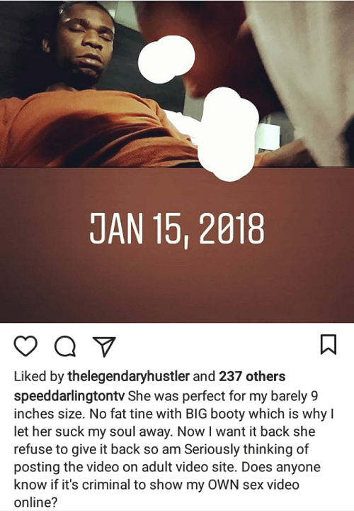  WTF!! Speed Darlington Shares Photo of Woman Giving Him A Blow Job [See Picture]